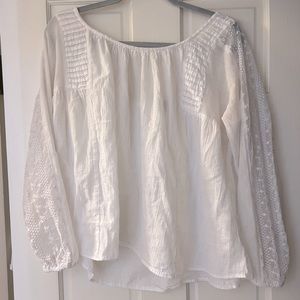 White Lucky Brand Blouse Mesh Sleeve Back Detail
